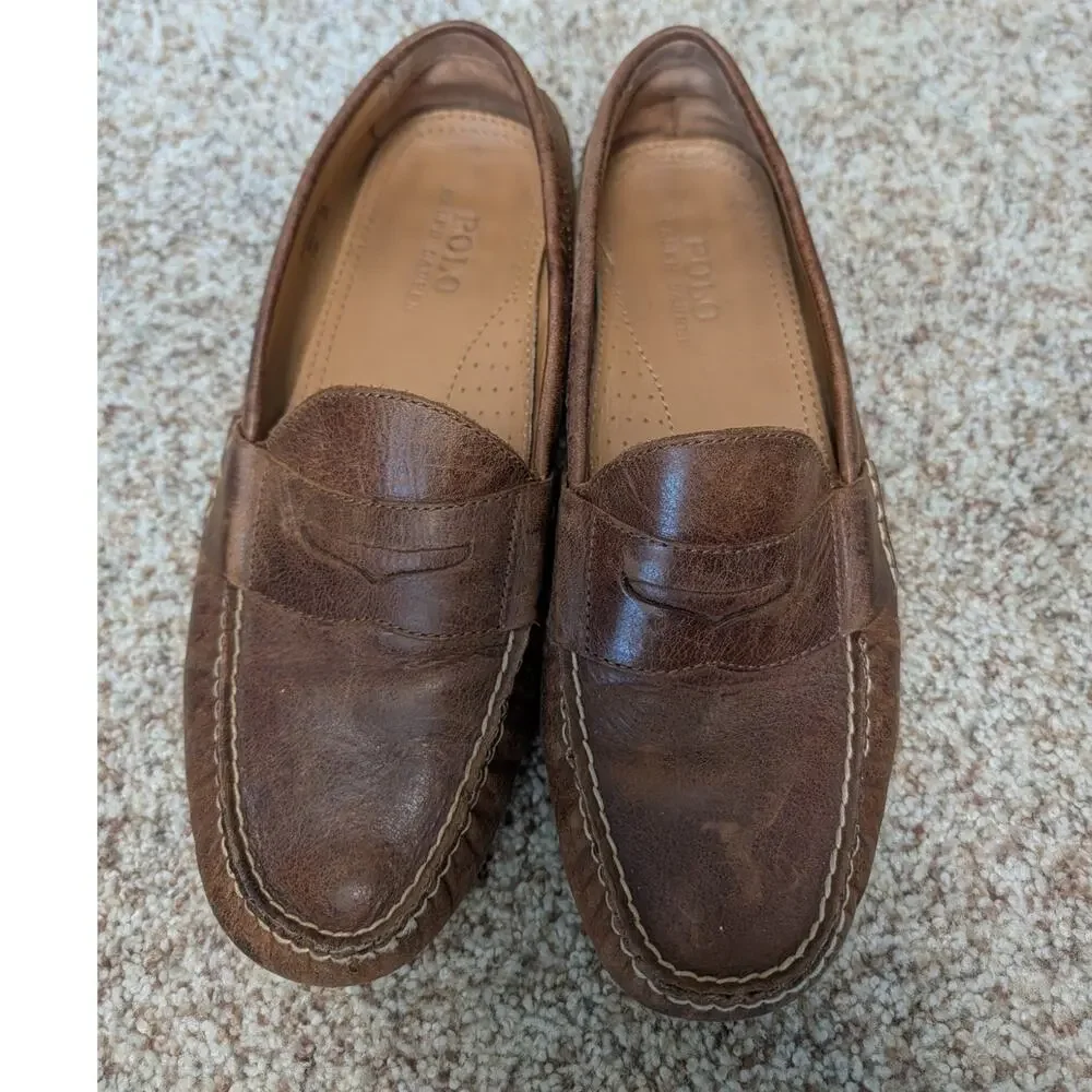 Polo Ralph Lauren Abner Loafers Mens 9.5 Brown Leather Penny Driver Shoes SlipOn